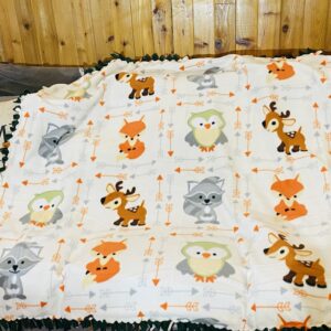 Deer, Owl, Fox, And Raccoon Fleece Tie Blanket